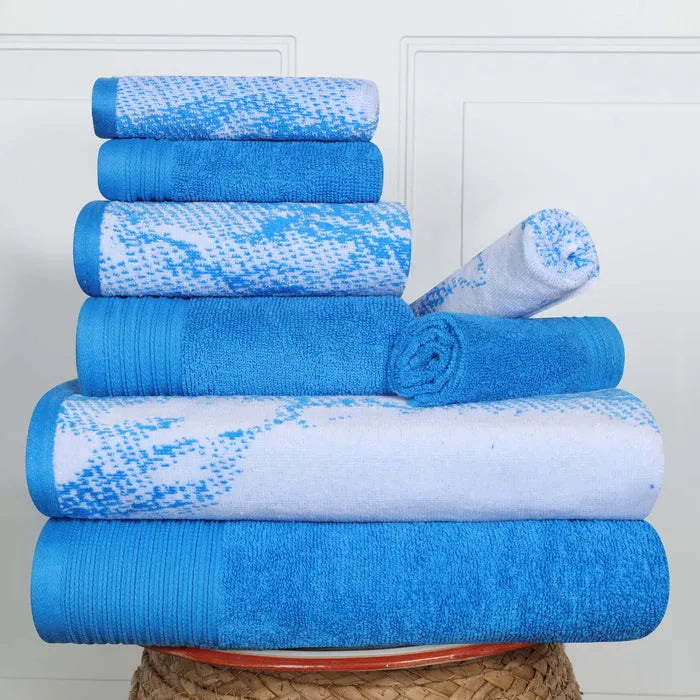 Cotton Marble and Solid Quick Dry 8 Piece Assorted Bathroom Towel Set