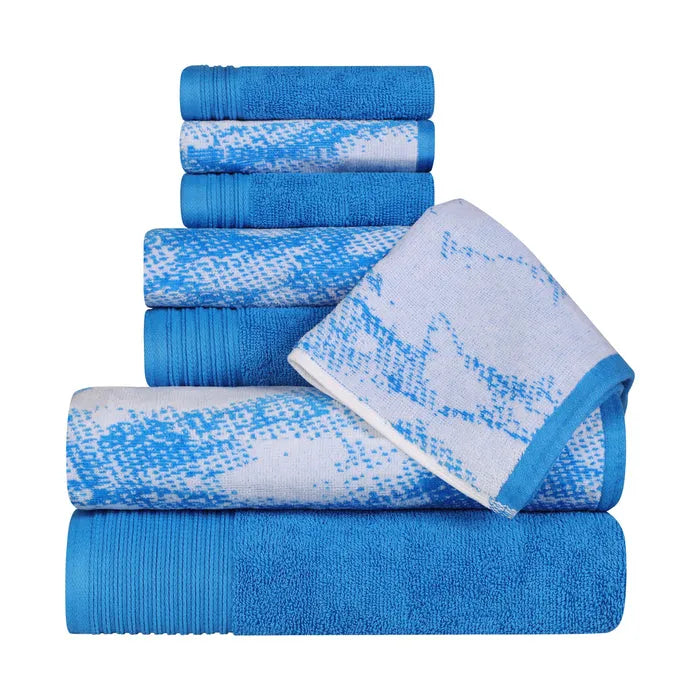 Cotton Marble and Solid Quick Dry 8 Piece Assorted Bathroom Towel Set