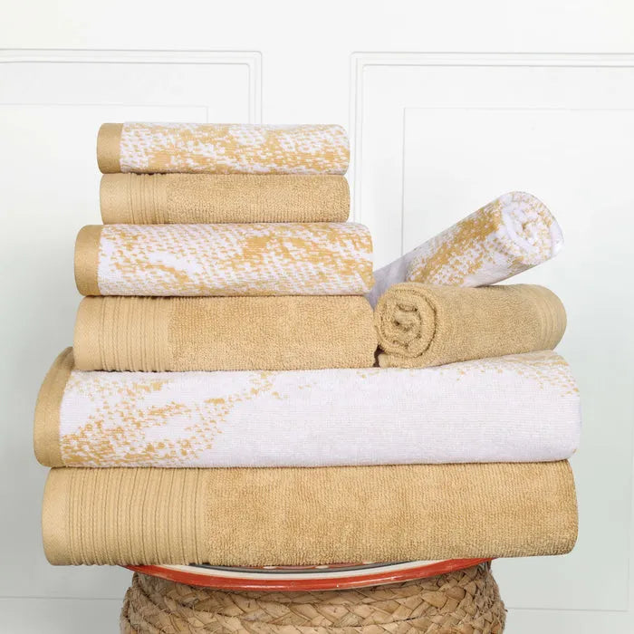 Cotton Marble and Solid Quick Dry 8 Piece Assorted Bathroom Towel Set