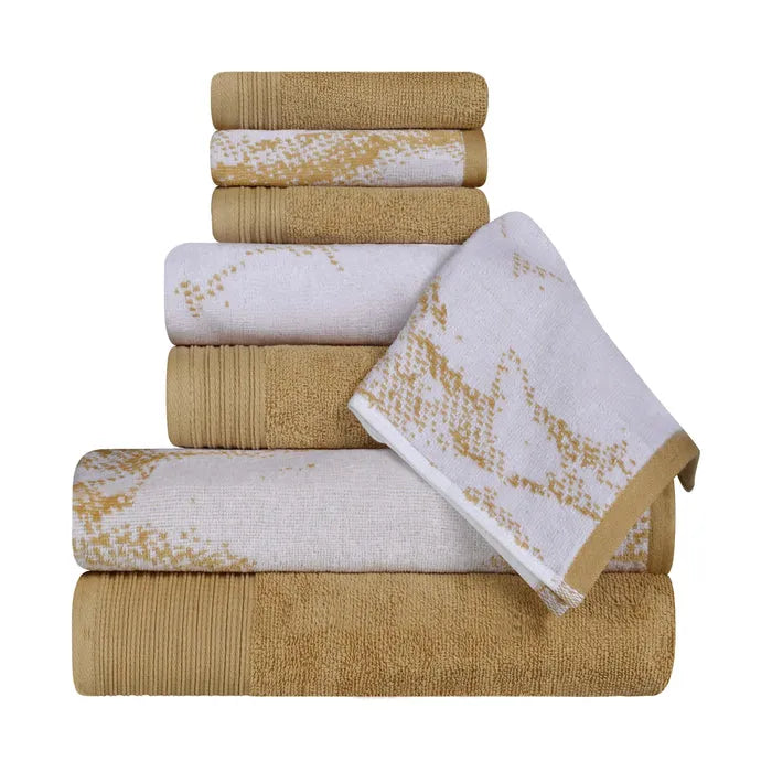 Cotton Marble and Solid Quick Dry 8 Piece Assorted Bathroom Towel Set