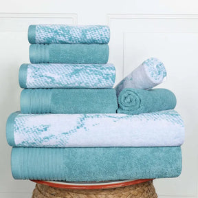 Cotton Marble and Solid Quick Dry 8 Piece Assorted Bathroom Towel Set