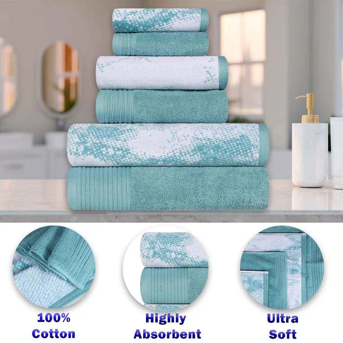 Cotton Marble and Solid Quick Dry 8 Piece Assorted Bathroom Towel Set