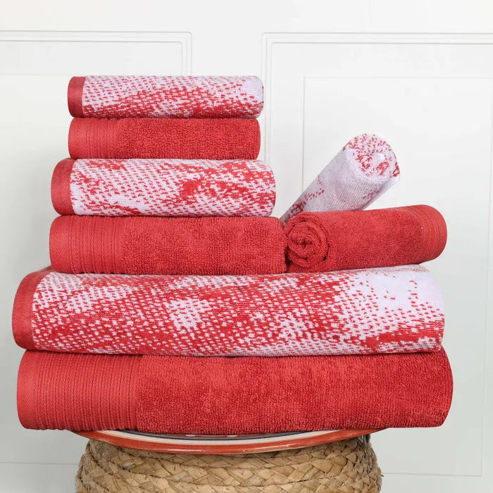 Cotton Marble and Solid Quick Dry 8 Piece Assorted Bathroom Towel Set