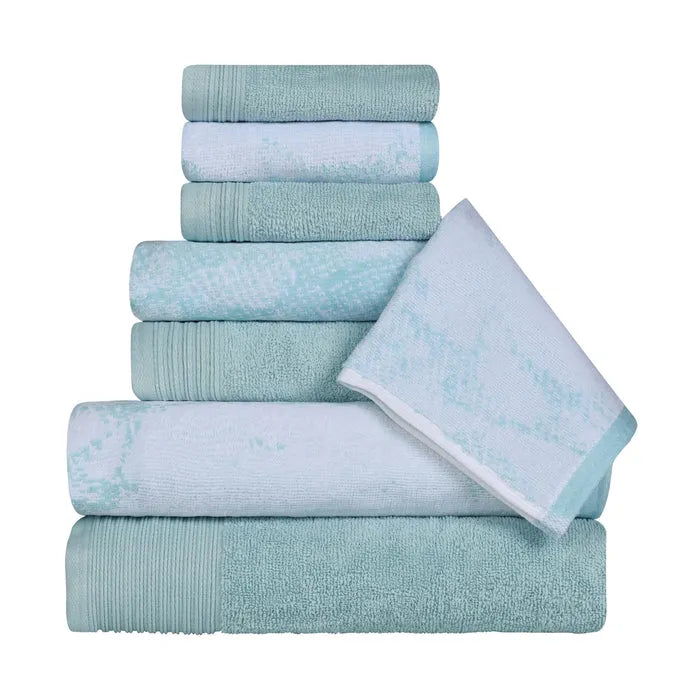 Cotton Marble and Solid Quick Dry 8 Piece Assorted Bathroom Towel Set