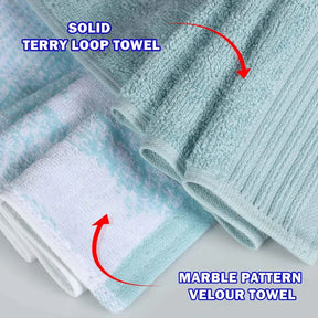 Cotton Marble and Solid Quick Dry 8 Piece Assorted Bathroom Towel Set