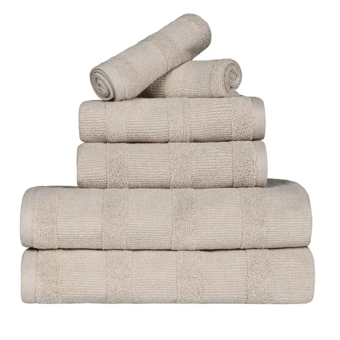 Roma Cotton Ribbed Textured Soft Absorbent 6 Piece Assorted Towel Set