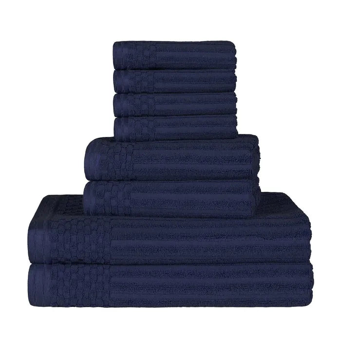 Soho Ribbed Cotton Absorbent Medium Weight 8 Piece Towel Set