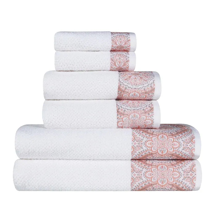 Medallion Cotton Jacquard Textured 6 Piece Assorted Towel Set