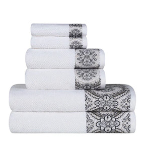 Medallion Cotton Jacquard Textured 6 Piece Assorted Towel Set