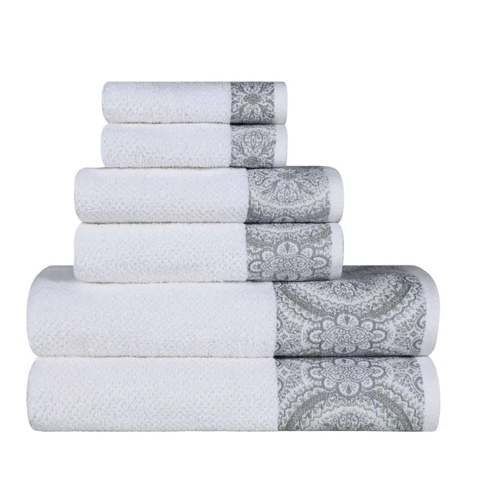 Medallion Cotton Jacquard Textured 6 Piece Assorted Towel Set