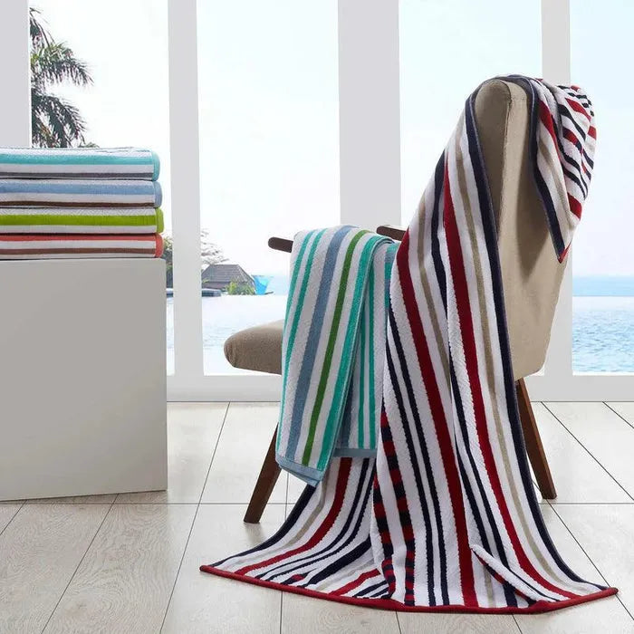 Stripe Cotton Oversized Medium Weight 2 Piece Beach Towel Set