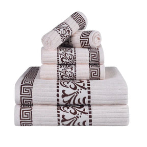 Athens Cotton Medium Weight Floral Greek Key Trim 6 Piece Towel Set