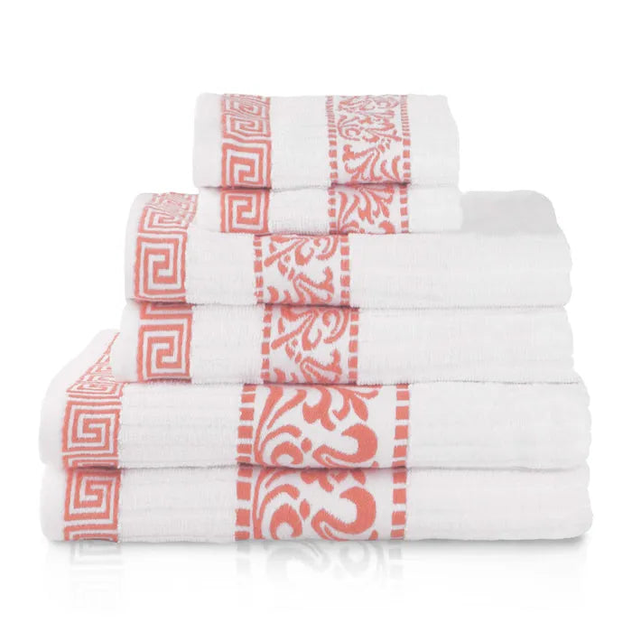 Athens Cotton Medium Weight Floral Greek Key Trim 6 Piece Towel Set