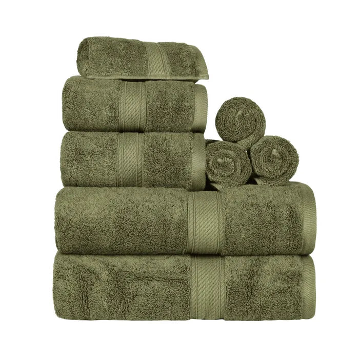 Egyptian Cotton Pile 8 Piece Ultra Plush Solid Towel Set