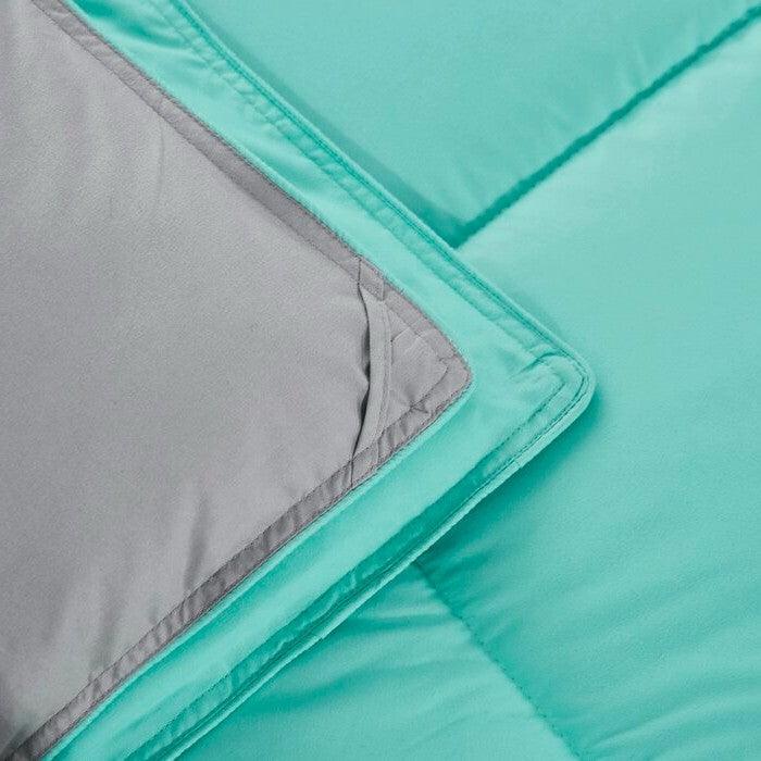 Twin/Twin XL Traditional Microfiber Reversible 3 Piece Comforter Set in Blue/Grey - beddingbag.com