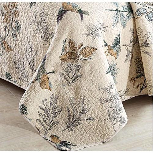 King 3-Piece Cotton Quilt Bedspread Set with Floral Birds Pattern - beddingbag.com
