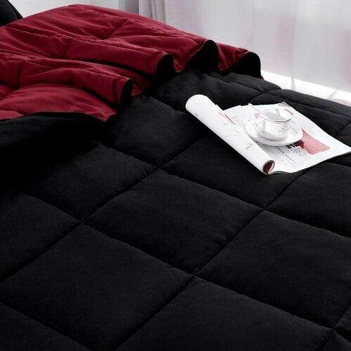 Full/Queen Traditional Microfiber Reversible 3 Piece Comforter Set in Black/Maroon - beddingbag.com