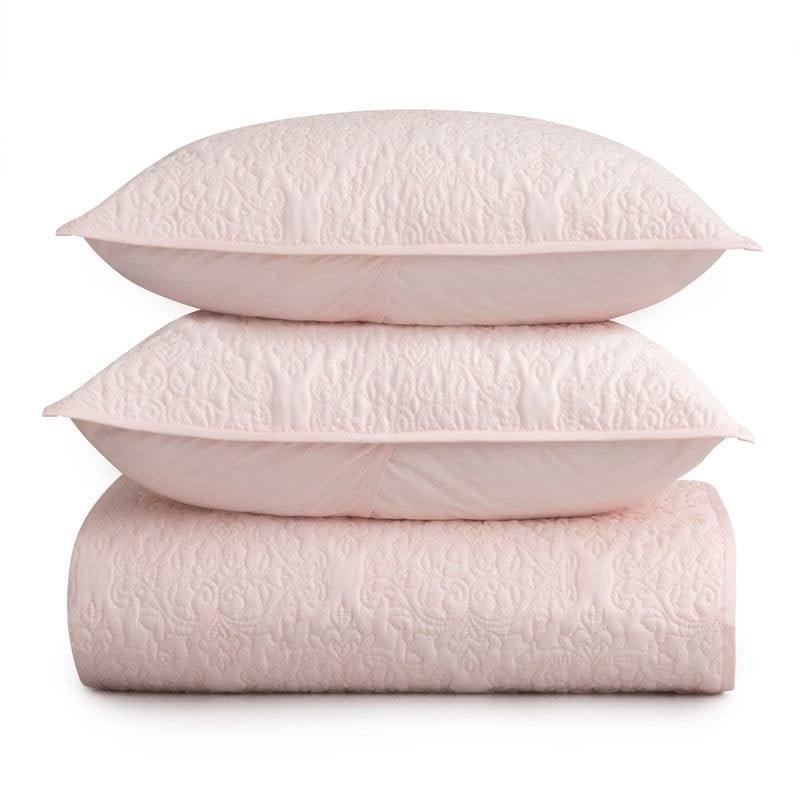 Queen Size 100-Percent Cotton 3-Piece Quilt Bedspread Set in Blush Pink - beddingbag.com