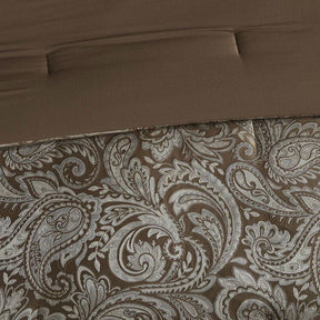Queen size 12-piece Reversible Cotton Comforter Set in Brown and Blue - beddingbag.com