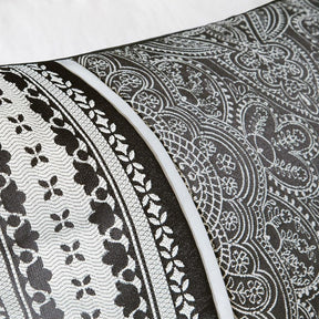 California King size 7-Piece Comforter Set in Black White Luxury Damask - beddingbag.com