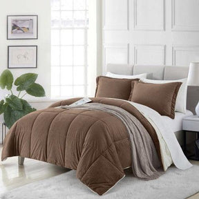 King Plush Microfiber Reversible Comforter Set in Chocolate - beddingbag.com