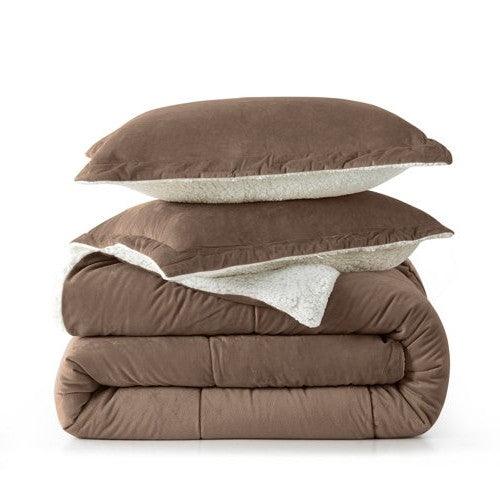 King Plush Microfiber Reversible Comforter Set in Chocolate - beddingbag.com