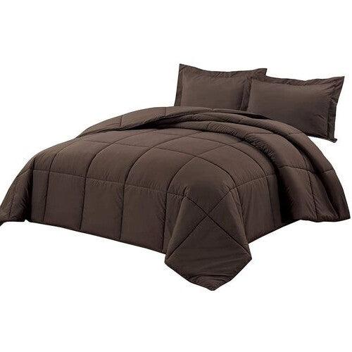 Queen Size Reversible Microfiber Down Alternative Comforter Set in Brown - beddingbag.com