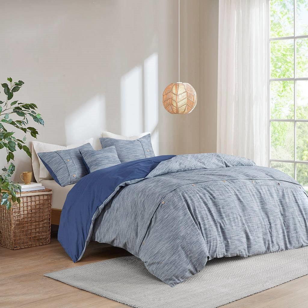 King / California King 5-Piece Cotton Farmhouse Blue Comforter Set - beddingbag.com