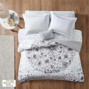 Twin size 6-piece White Grey Floral Pattern Microfiber Comforter Set