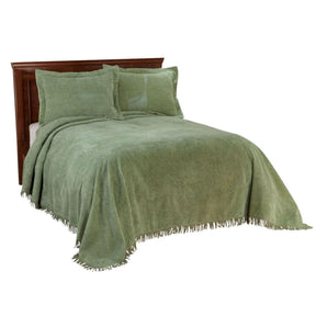 Full size Sage Green Cotton Chenille Bedspread with Fringe Edge - beddingbag.com