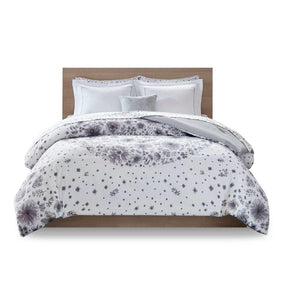 Full size 8-piece White Grey Floral Pattern Microfiber Comforter Set - beddingbag.com