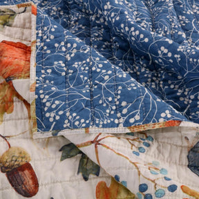 Full/Queen Blue Beige Birds Animals Floral Microfiber Reversible Quilt Set - beddingbag.com