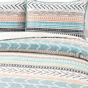 King Scandinavian Chevron Teal White Orange Brown Reversible Cotton Quilt Set - beddingbag.com