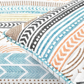 King Scandinavian Chevron Teal White Orange Brown Reversible Cotton Quilt Set - beddingbag.com