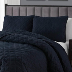 Full Queen 3-Piece Navy Blue Polyester Microfiber Reversible Diamond Quilt Set - beddingbag.com