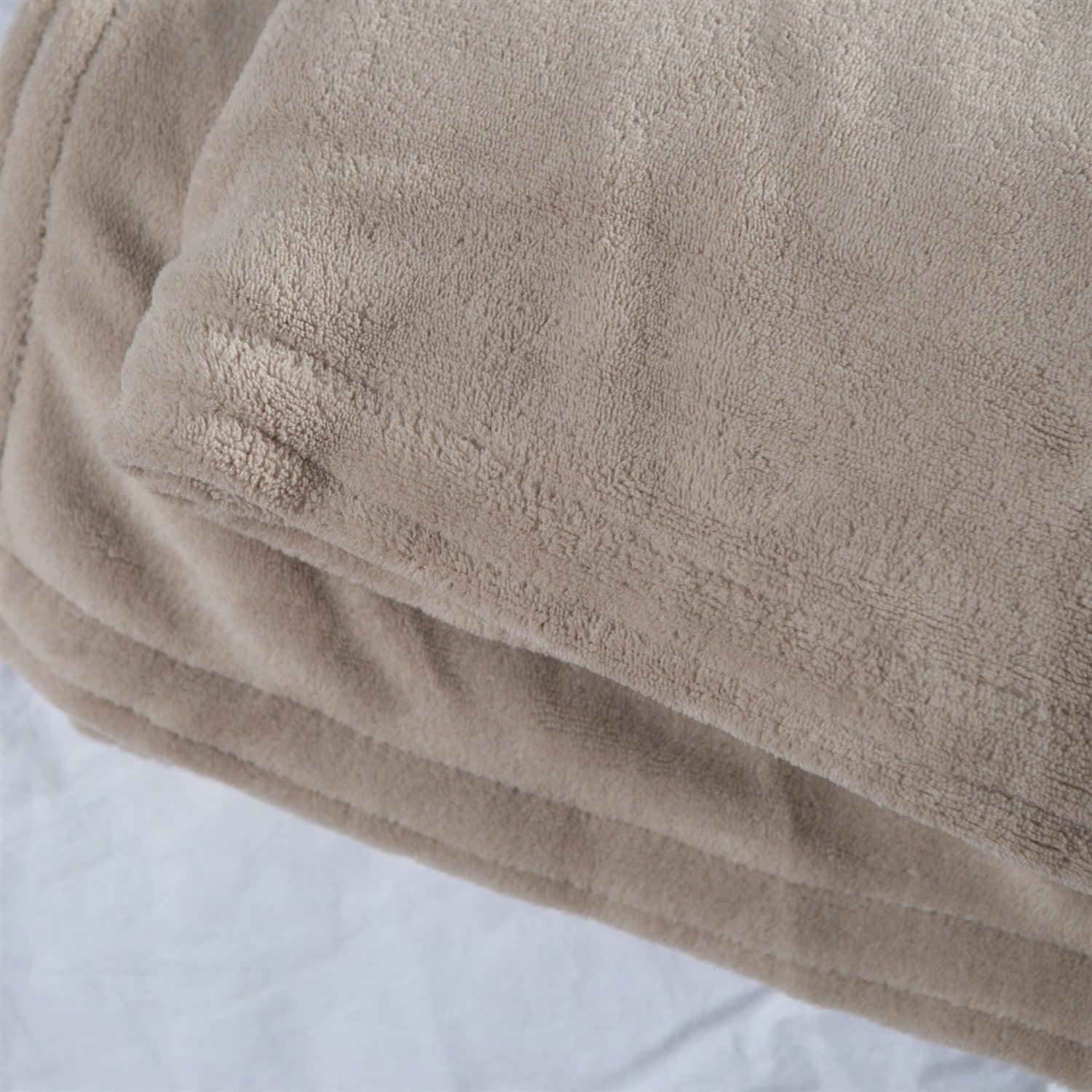Full size Tan Linen Beige Microplush Warming Electric Blanket with Digital Controller - beddingbag.com