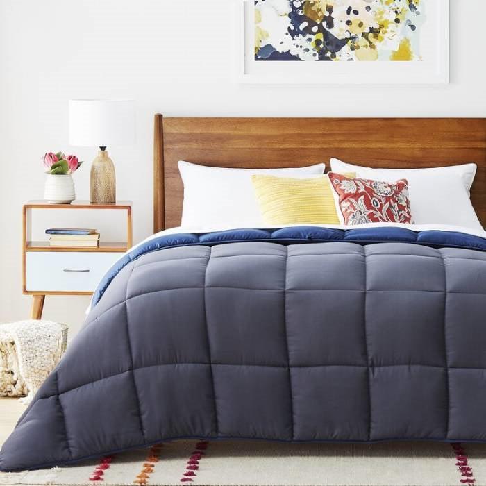 Full All Seasons Grey/Navy Reversible Polyester Down Alternative Comforter - beddingbag.com