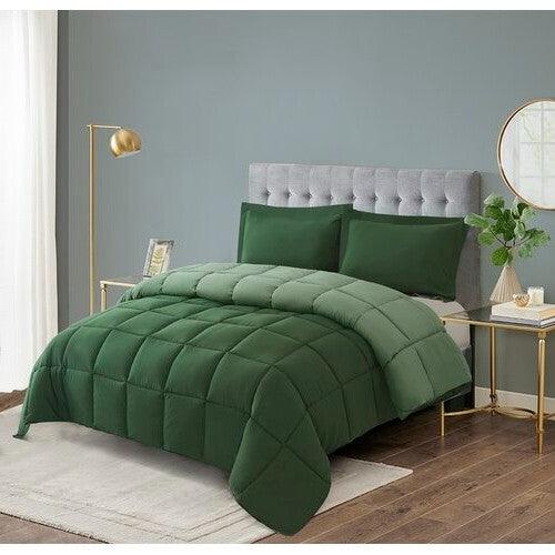 Full/Queen Traditional Microfiber Reversible 3 Piece Comforter Set in Green - beddingbag.com