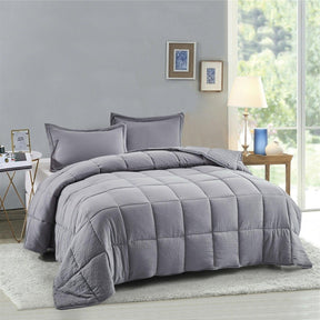 Queen Size Grey 3 Piece Microfiber Reversible Comforter Set - beddingbag.com