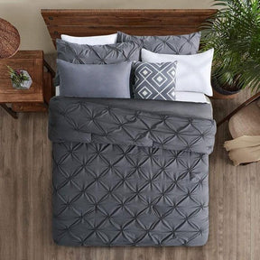 Full/Queen Size All Season Pleated Hypoallergenic Microfiber Reversible 3 Piece Comforter Set in Gray - beddingbag.com