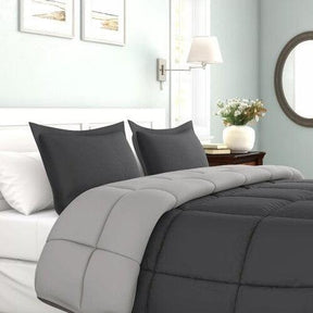 Full/Queen Traditional Microfiber Reversible 3 Piece Comforter Set in Grey - beddingbag.com