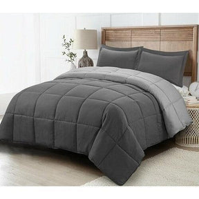 Full/Queen Traditional Microfiber Reversible 3 Piece Comforter Set in Grey - beddingbag.com