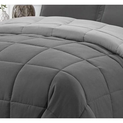 Full/Queen Traditional Microfiber Reversible 3 Piece Comforter Set in Grey - beddingbag.com