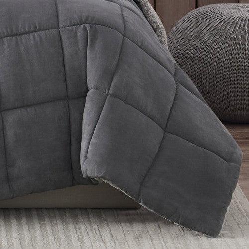 King Plush Sherpa Reversible Micro Suede Comforter Set in Gray - beddingbag.com