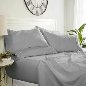 Twin size 4 Piece Grey Wrinkle Resistant Microfiber Polyester Sheet Set - beddingbag.com