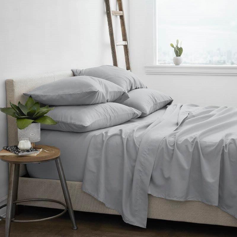 Twin size 4 Piece Grey Wrinkle Resistant Microfiber Polyester Sheet Set - beddingbag.com