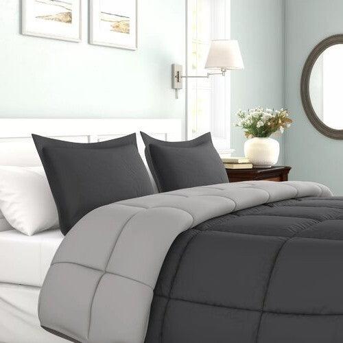 Twin/Twin XL Traditional Microfiber Reversible 3 Piece Comforter Set in Grey - beddingbag.com