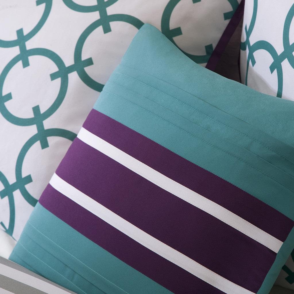 Twin/Twin XL 4-Piece Comforter Set Purple White Teal Circles & Stripes - beddingbag.com