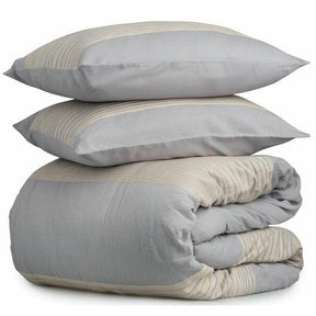 King size 100% Cotton Gray/Taupe Linen Stripe Comforter Set - beddingbag.com