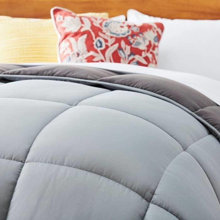 King Size All Seasons Plush Light/Dark Grey Reversible Polyester Down Alternative Comforter - beddingbag.com